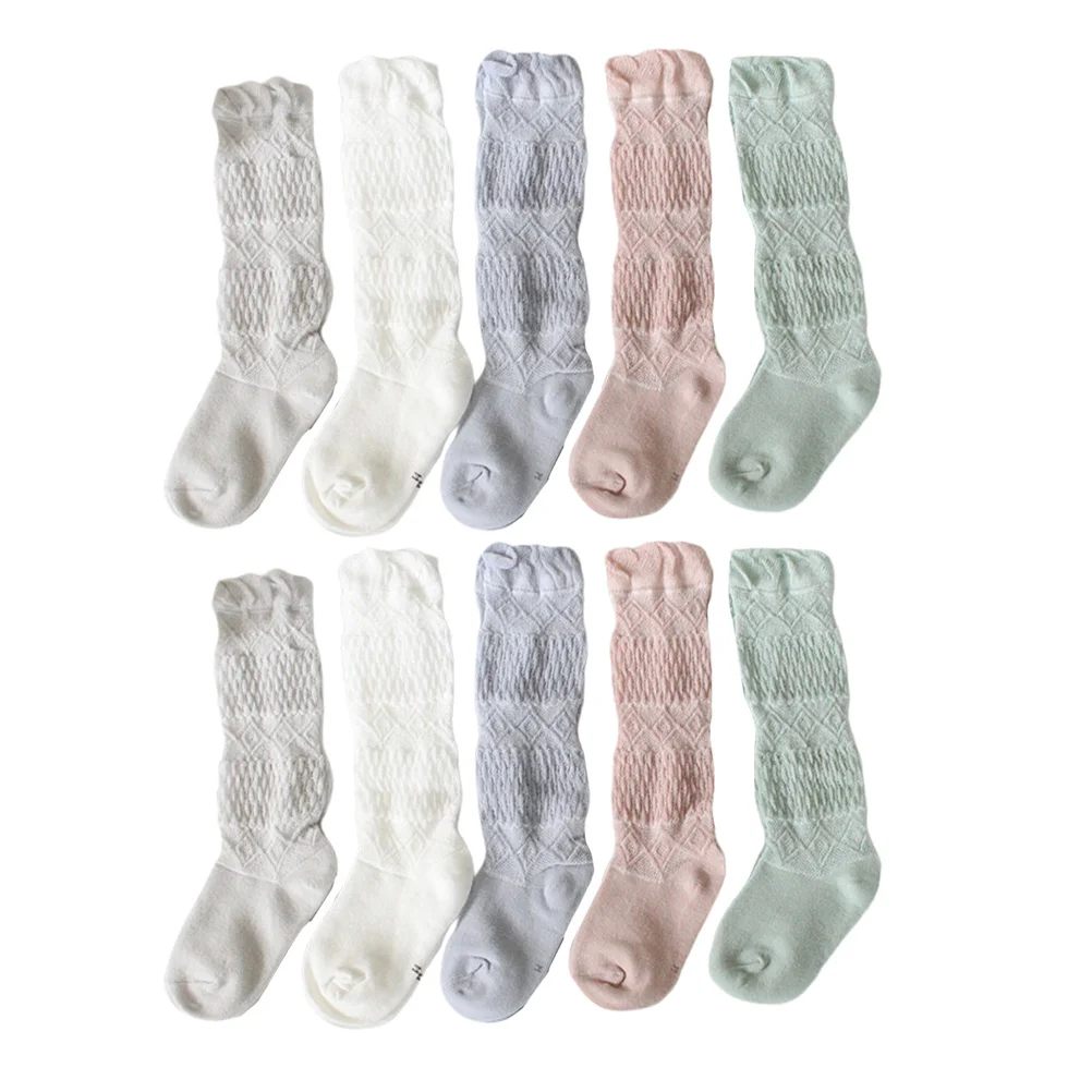 Calcetines de tubo largos para bebé de 0 a 1 años, medias hasta la rodilla elásticas suaves, color blanco, rosa, gris, azul oscuro, verde, Material de algodón, 5 uds.