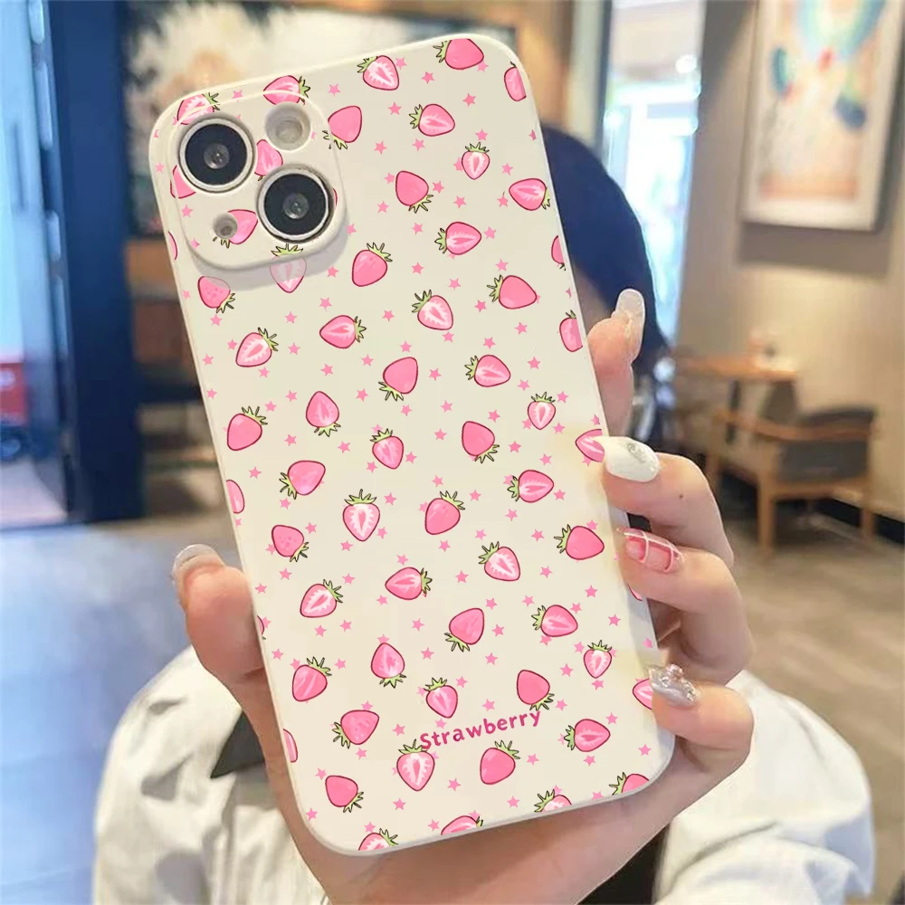 For iPhone 17 16 15 14 13 12 11 Pro Xs Max Air 16e 17e 7 8 6 6s Plus Mini X XR Cute Strawberry Painted Soft Silicone Phone Case view 5