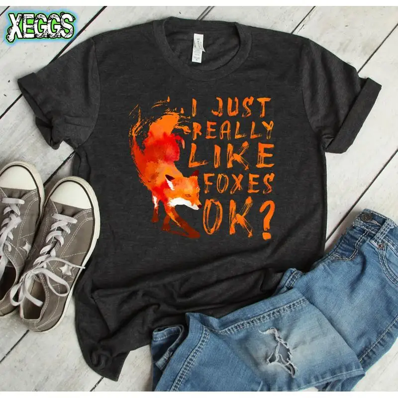 أنا فقط أحب الثعالب لطيف الثعلب تي شيرت طباعة زي أحمر للنساء S