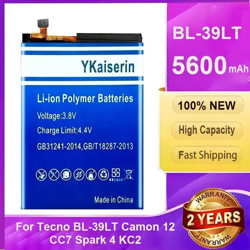 

Сменная батарея YKaiserin 5600 мАч BL39LT для Tecno BL-39LT для Camon 12, Camon12 CC7, Spark 4, Spark4, KC2, мобильный телефон