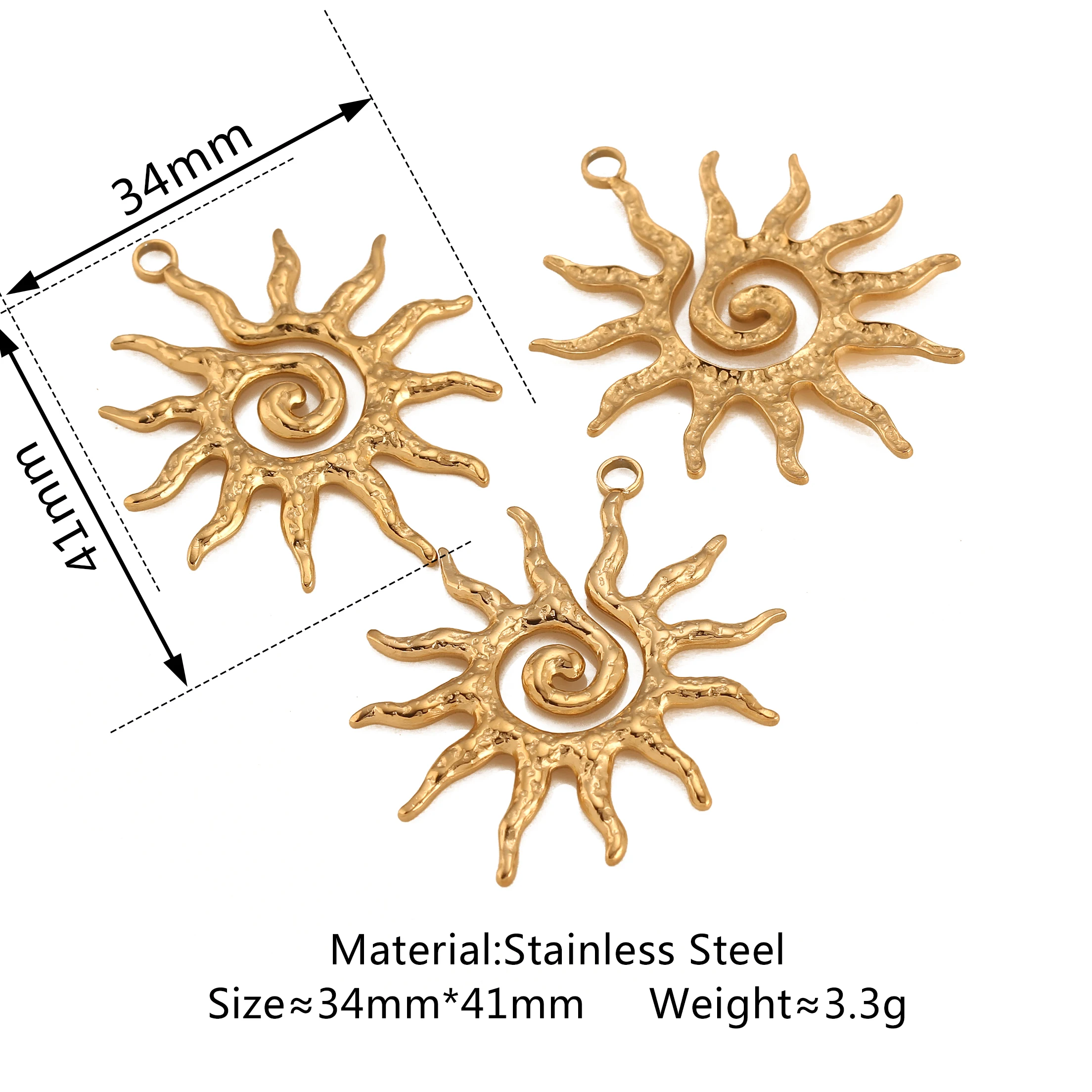 3Pcs Spiral Celestial Sun Charm Big Stainless Steel Vortex Sunflower Dangle Sunlight Pendant DIY Fashion Necklace Jewelry Making