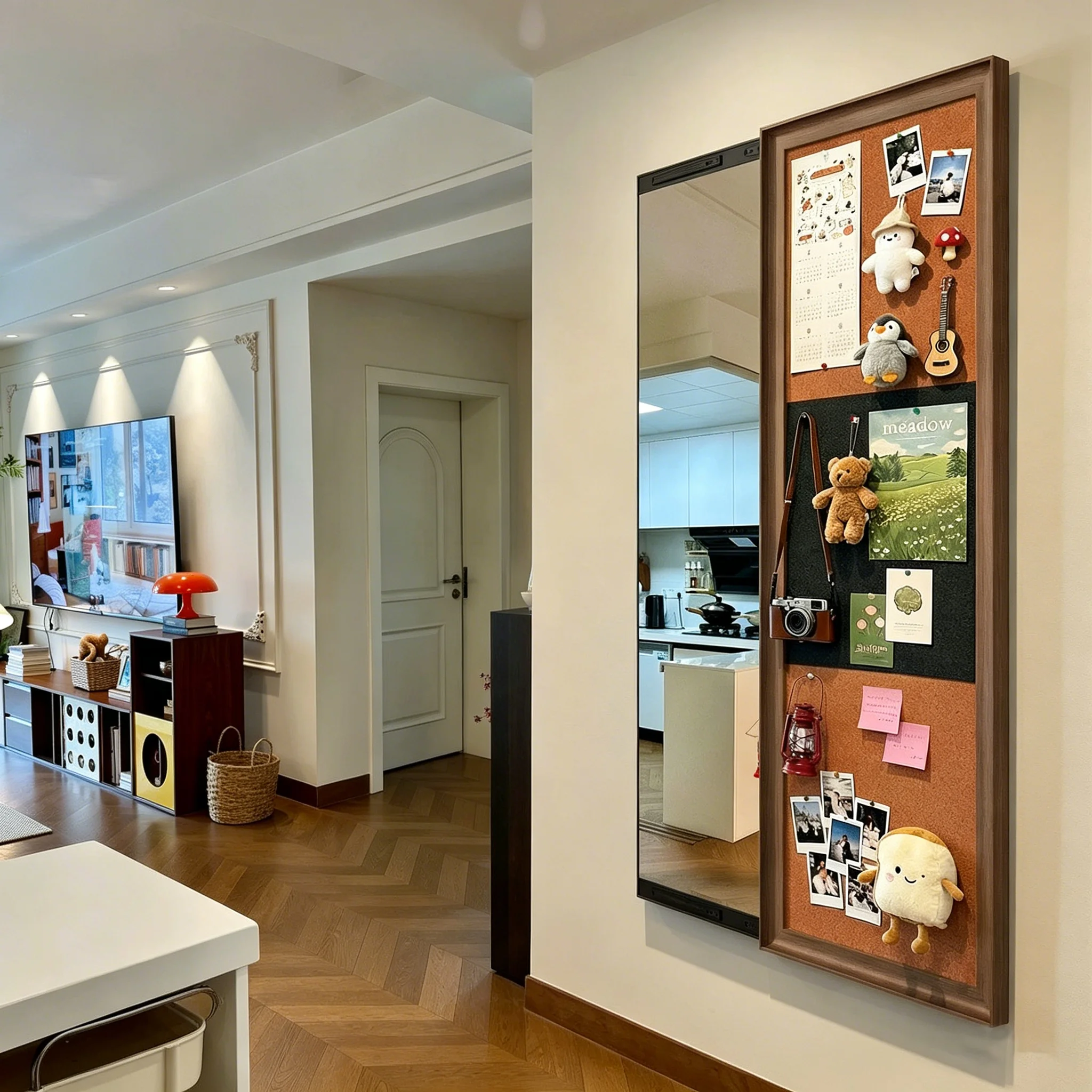 Invisible dressing mirrors are magnetically attached, hidden full-length mirrors can be closed