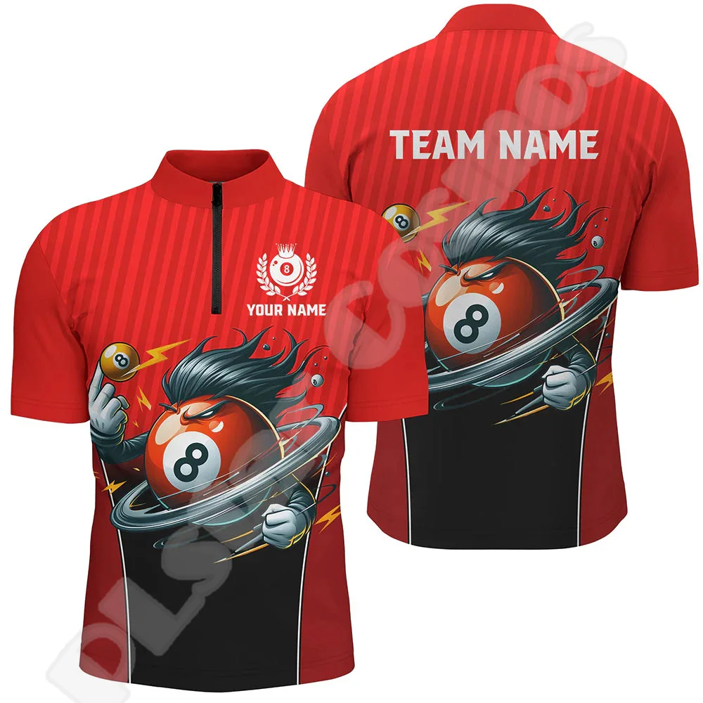 Custom Name Billiards Mesh Breathable Graffiti Tattoo Retro 3DPrint Harajuku Summer Funny Short Sleeves Zip Polo Shirts Jersey L