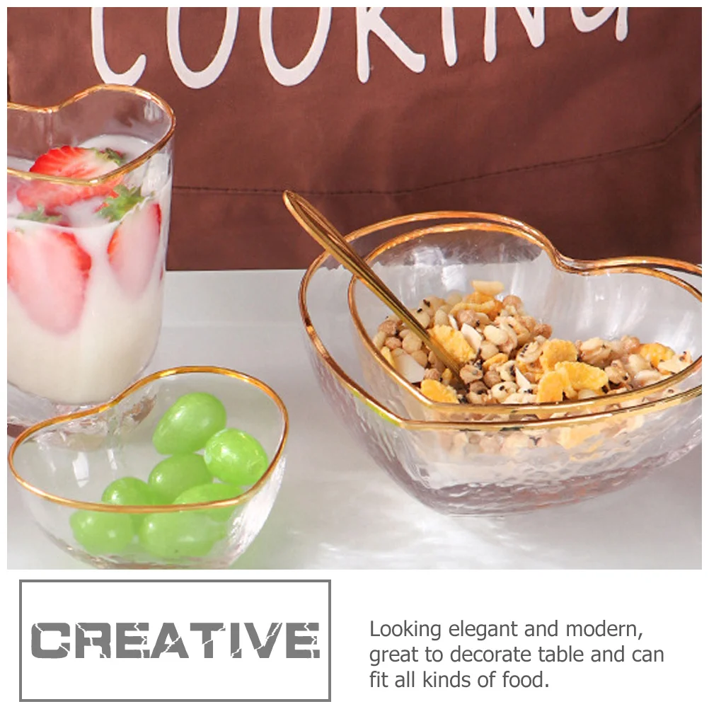 

2Pcs Heart Shaped Glass Dessert Bowls Smooth Transparent Pudding Jelly Containers for Party Salad Fruit Serving Decorative