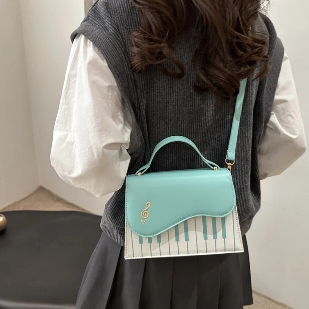 Sweet Contrast Color Piano Note Crossbody Bag PU Leather Embroidered Shoulder Bag Flip Square Women Handbag Girls