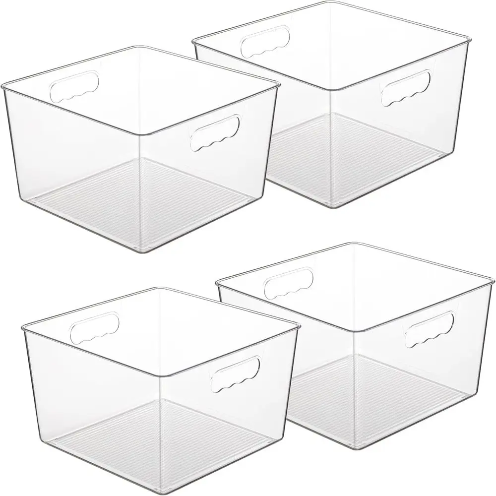 

4 Pack Extra Large Clear Plastic Storage Bins,11x11 Cube Acrylic Organizer Square Containers with Handle for Pantry,Closet,Laund
