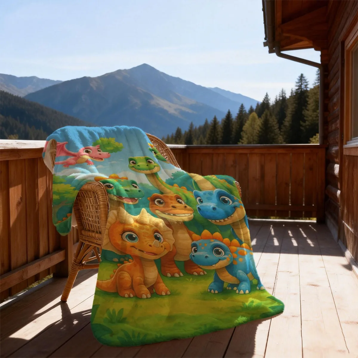 1pc Cute Smiling Dinosaur Print Flannel Blanket - Soft Retro Dinosaur Design with Triceratops & Stegosaurus, All-Season Cozy Thr