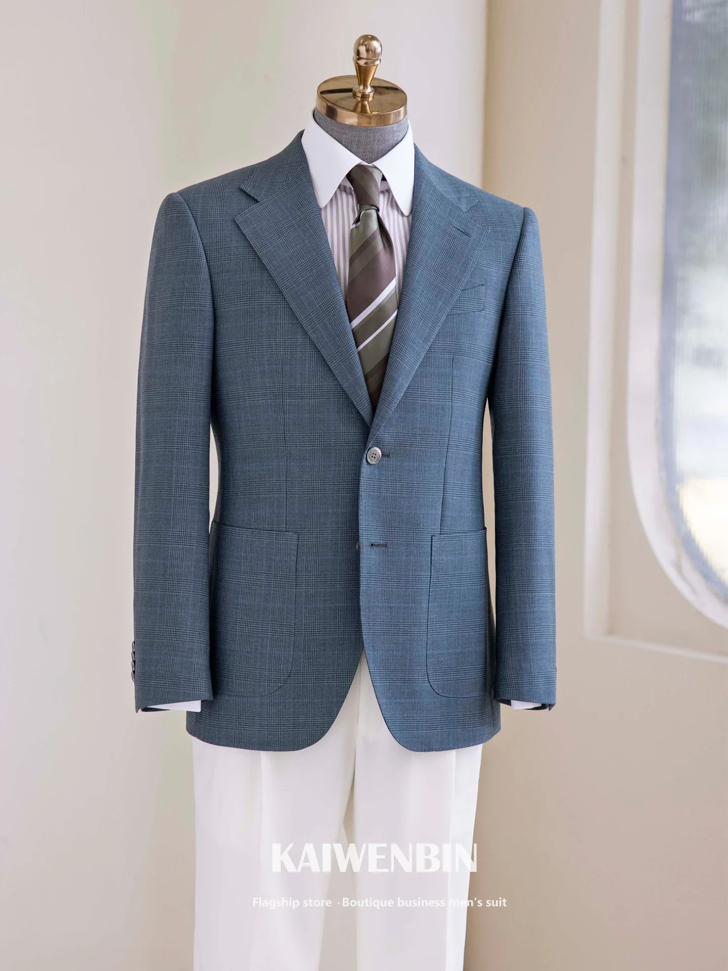 Men's Blazer Wool Prince of Wales Check Teal Casual Sports Jacket  with Patch Pockets Wide Lapel Fashion Party Wear