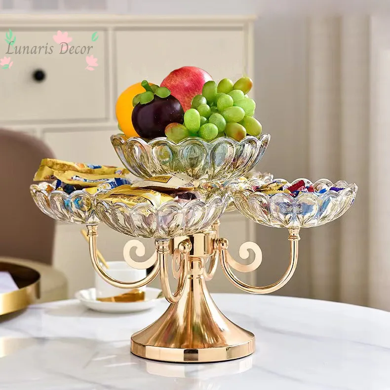 Light luxury Nordic glass multi-layer fruit plate dried fruit five-grid household living room coffee table light luxury divided