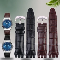 남성용 소가죽 시계 밴드, 스와치 YVS 정품 가죽 시계 스트랩, 오목 및 볼록 입 시계 액세서리, 21mm