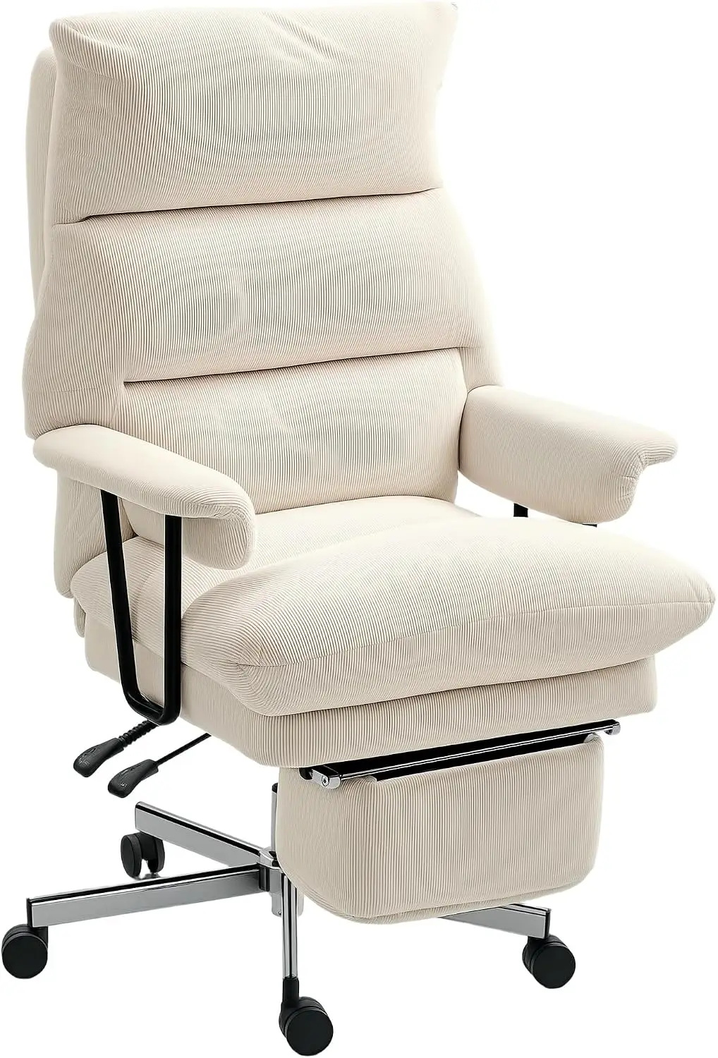 HOMCOM Large Overstuffed Office Chair with Lumbar Support Cream White | High Back Reclining, Executive Corduroy Computer Desk Ch