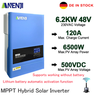 6.2KW 48V Hybrid Solar Inverter Pure Sine 230Vac On Grid Off Grid MPPT Photovoltaic Solar Inverter 120A Solar Charger PV 500VAC