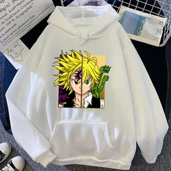 Camisola anime unissex de manga comprida, tops casuais, impressão meliodas, moletons de moda feminina