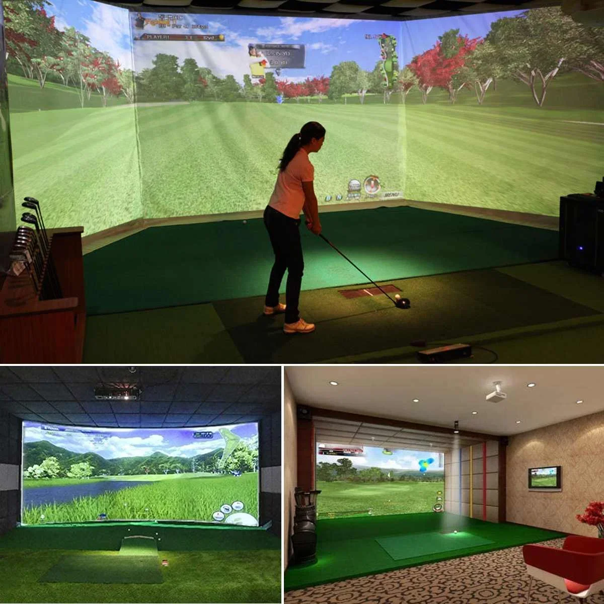 Simulateur de balle de golf d\'entraînement en salle, écran d\'affichage, écran de projection porteurs, matériel de gril blanc pour l\'exercice de