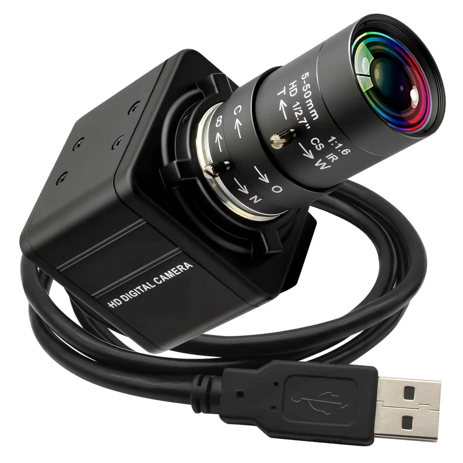 Global Shutter 5MP Varifocal CS Lens 5-50mm 10X Zoom USB Camera High Speed 60fps Industrial Webcam for Moving Objects