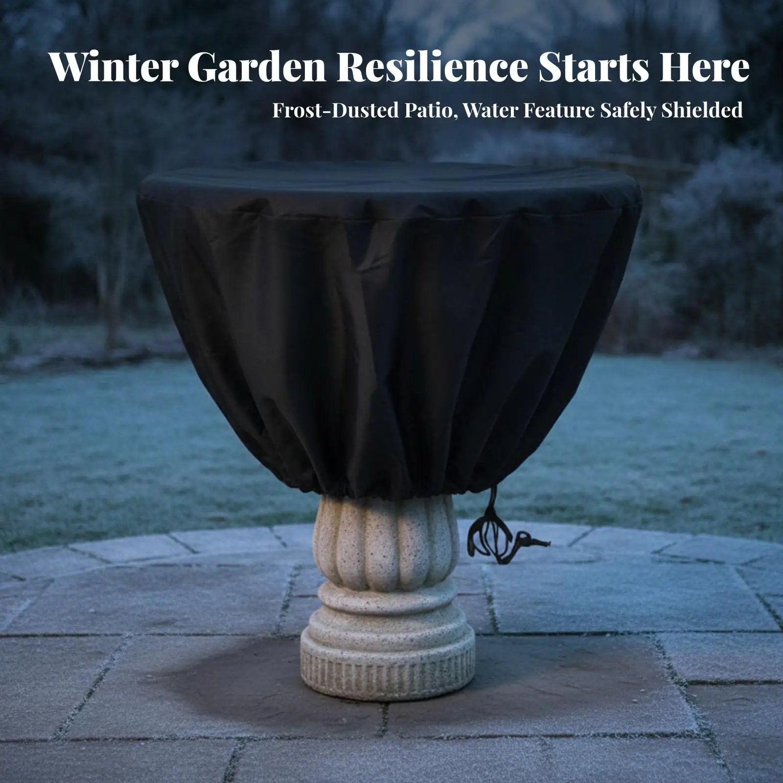 Weatherproof Fountain Cover for Garden Feature 420D Oxford Water Repellent Protector with Locking Drawstring for Yard Use