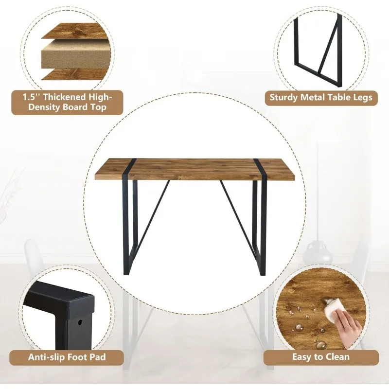 Conjunto de mesa de jantar de 5 peças, conjunto de mesa de jantar para mesa de cozinha de 4,55 '' e cadeiras de tecido de camurça conjunto de 4