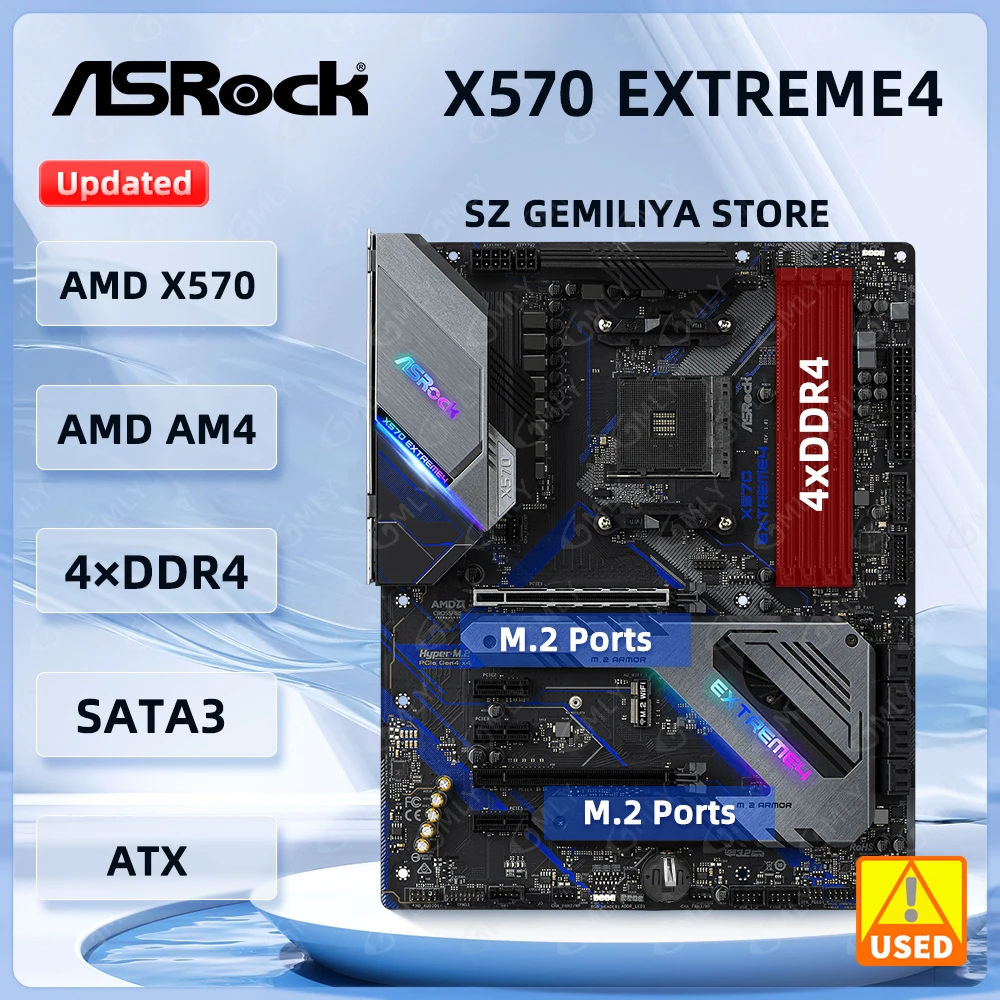 ASRock X570 Extreme4 Motherboard AM4 AMD X570 DDR4 128GB 2 xPCIe 4.0 x16 2xM.2 support 5900 5700 4300 2500 3200 5600 cpu ATX