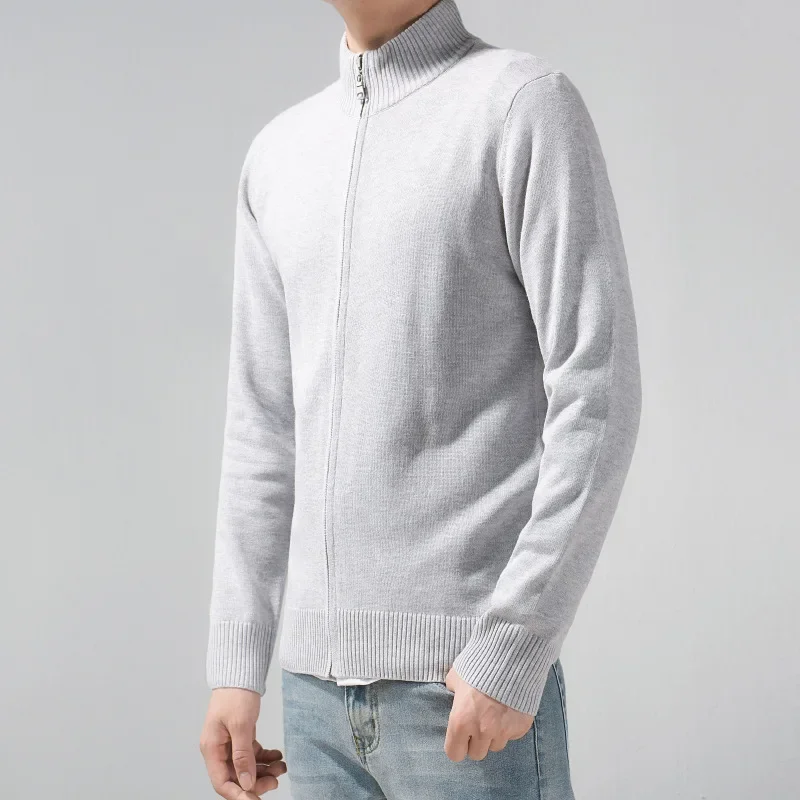 A691 Men Knit Cardigan Loose Rib Hem Cotton O-Neck Zipper Fly Slim Fit Casual Fashion Business Gentlemen Simple Knitwear Outwear