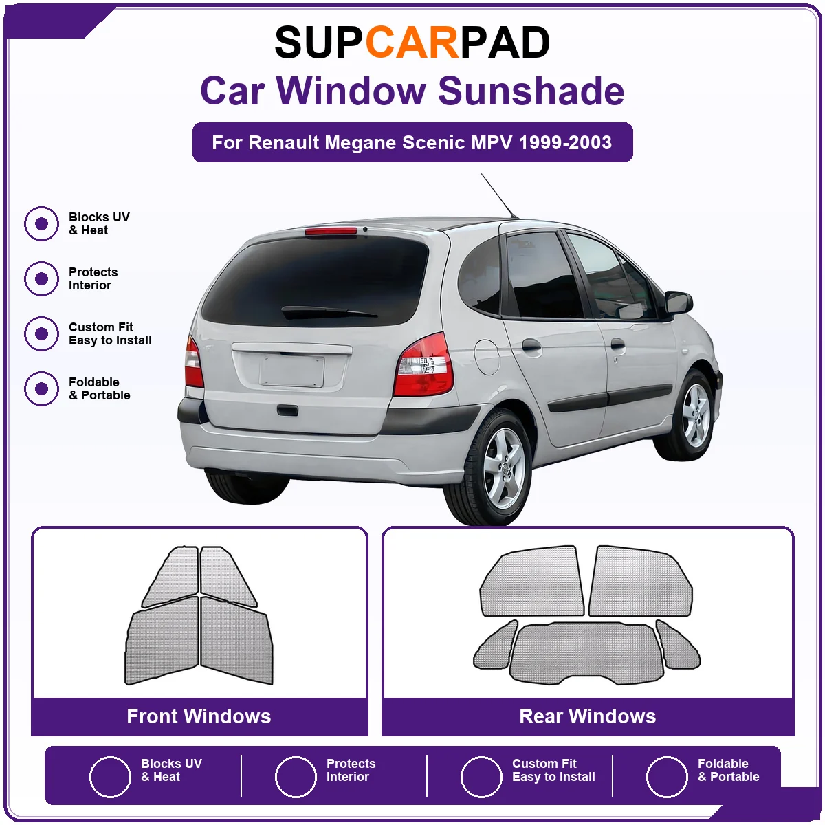 For Renault Megane Scenic MPV 1999-2003 Pre‑Cut Auto Window Sunshade Anti‑UV Car Sun Visor Protector