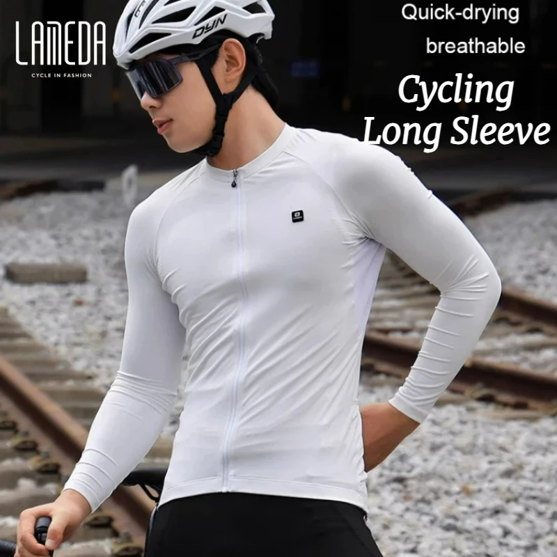 

LAMEDA Men's Cycling Long Sleeve Sports Shirt Breathable Moisture-Wicking Bike Top with 3 Storage Pockets for Active Riding