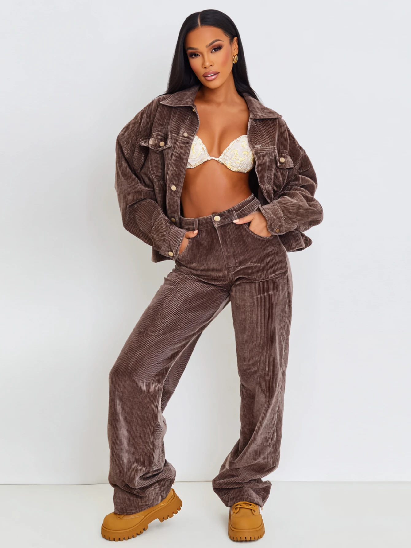 

Mia Muse Boutique Women's Sets Autumn Winter Streetwear Plain Single Breasted Button Long Sleeve Lapel Full Length Pants Sets
