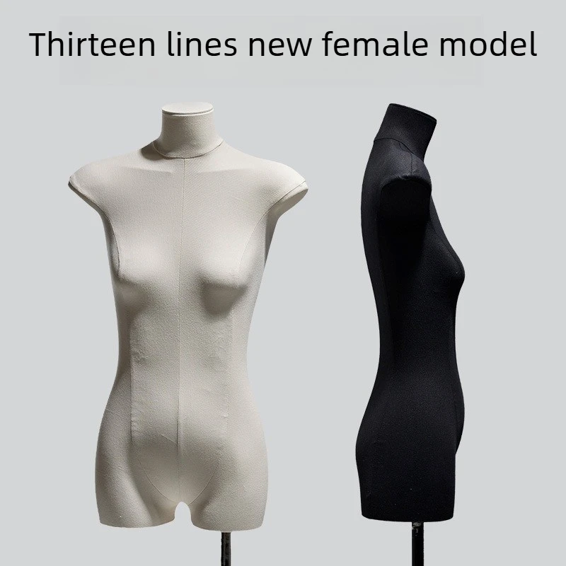 Flat female model window fake doll table half body flat chest clothing store model prop display stand women's clothing