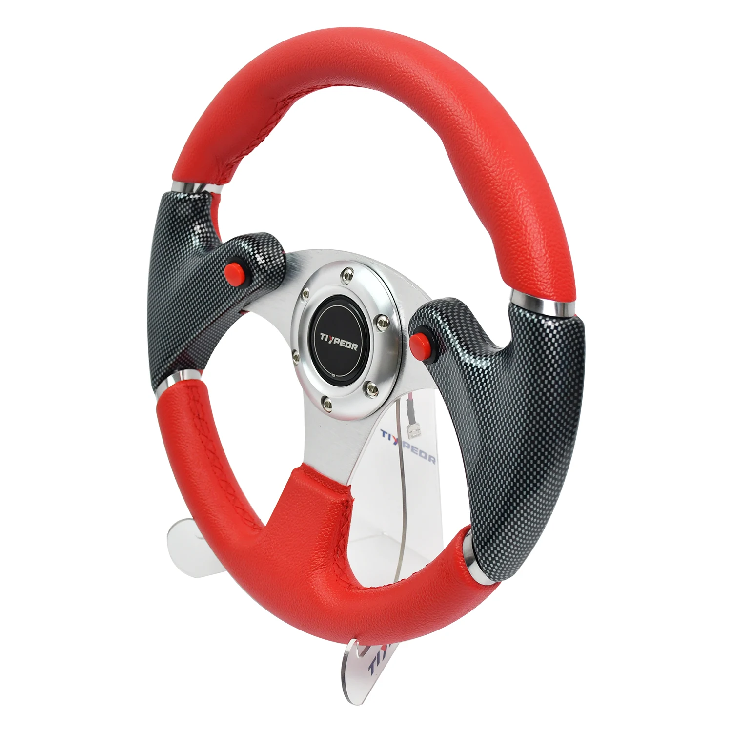 Tiypeor Universal Auto Accessories PVC Leather Carbon Print 320mm Sports Racing Car Steering Wheel