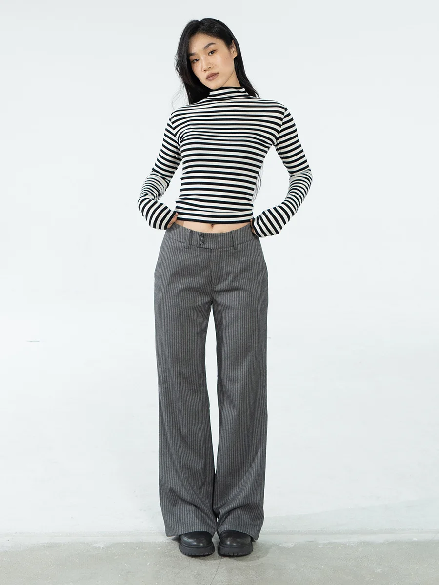 

Ravehouse Casual Striped Pants Long Commute Leg Lengthening Pear ape Straight Leg Trousers for Busin Women