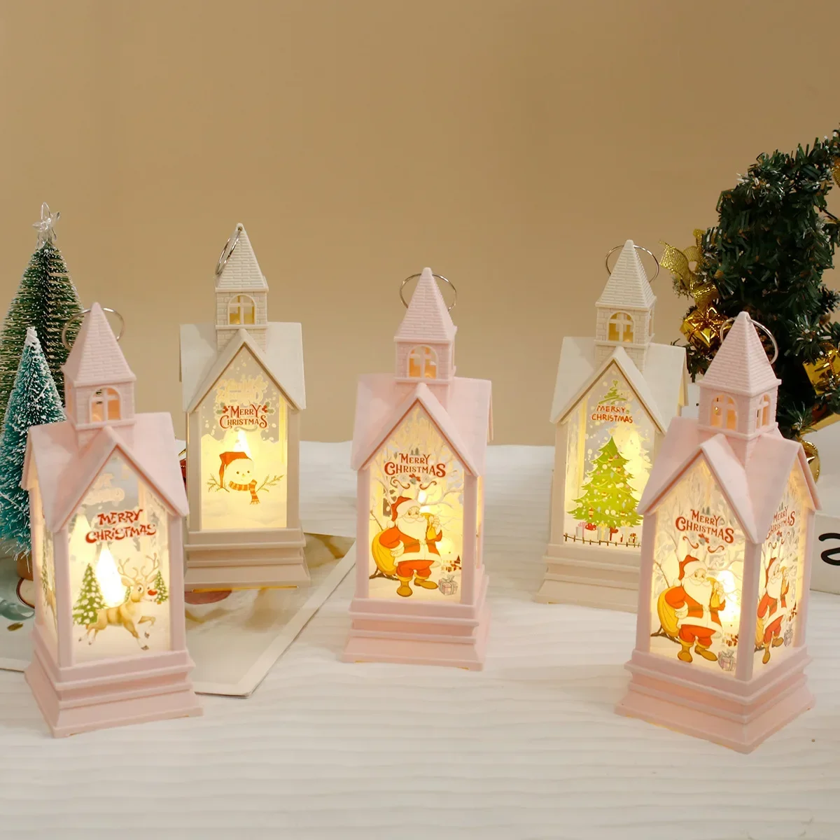 Christmas Decoration Lights Christmas Castle Night Light Hanging Vintage Santa Lights Luminous Desktop LED Lantern Ornaments