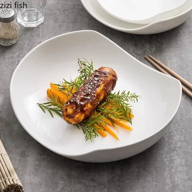 White Irregular Ceramic Plate Salad Plate Pasta Dish Serving Plate Dessert Dim Sum Dish Molecular Cuisine Restaurant Tableware #3