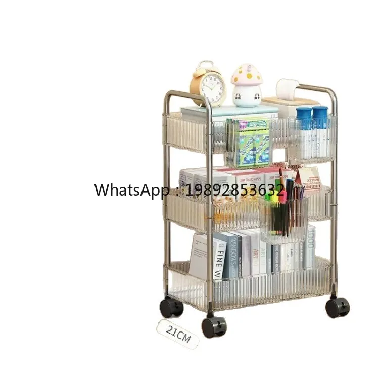 LYY Transparent Acrylic Small Trolley Storage Rack Bathroom Bedside Snack Bedroom Floor Multi-layer Mobile Cosmetic Organizer