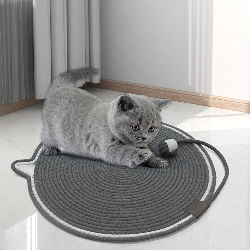 

Portable Round Cat Scratcher Woven Cotton Rope Pet Rest Mat Durable and Scratch Resistant with Ball Cat Toys kitten Supplies
