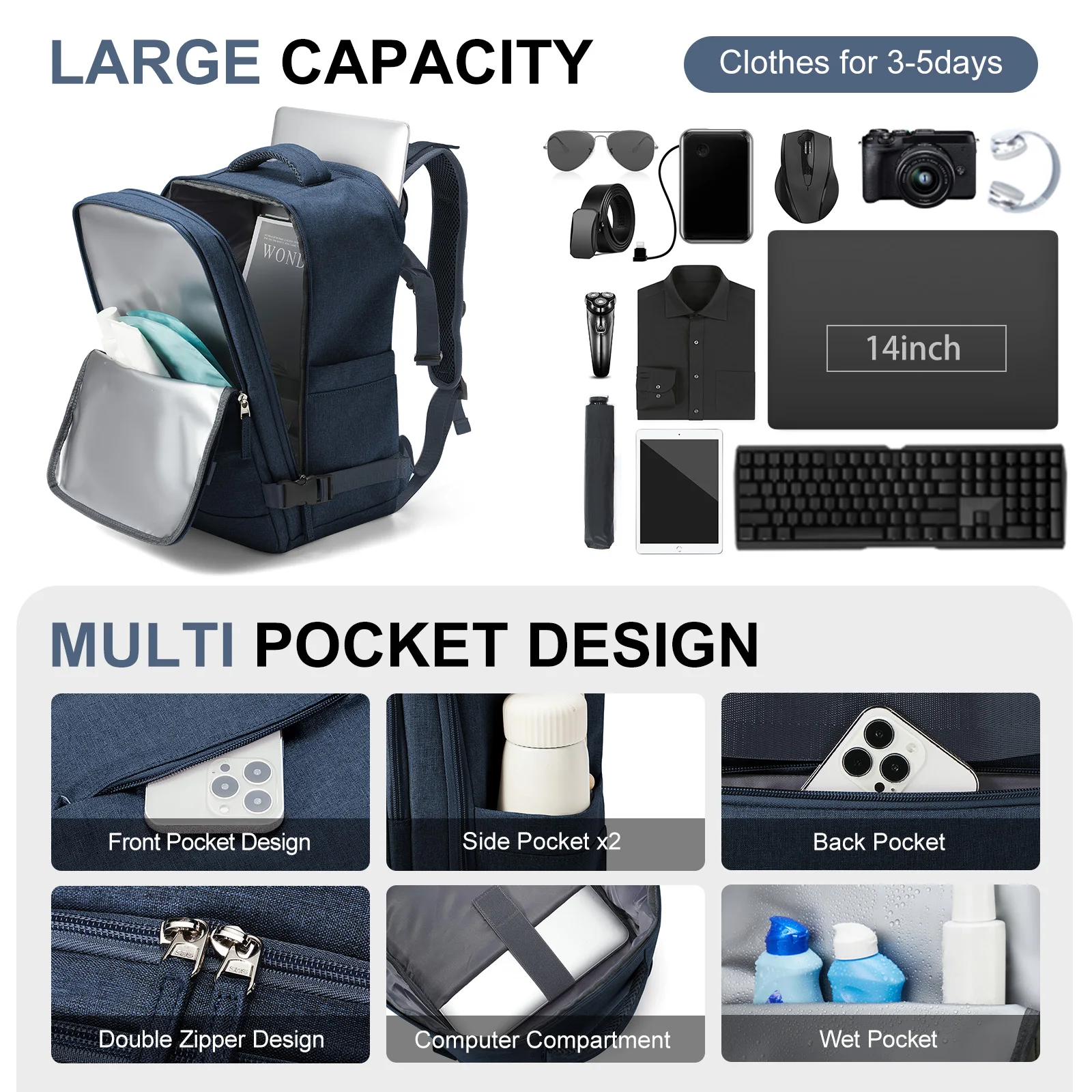 Cabin Bag Travel Backpack for Women Men Carry ons Luggage Laptop Backpack Waterproof College Large capacity Bag Ryanair 40x20x25