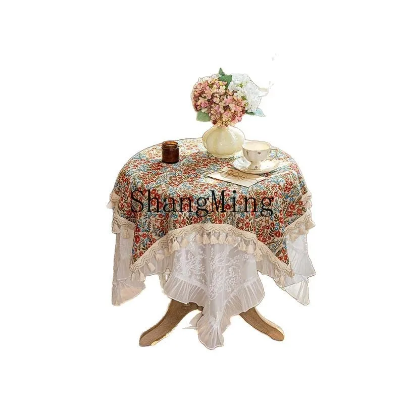 

DSA pastoral tablecloth photo atmosphere living room dining table round tablecloth light luxury high sense coffee table dust