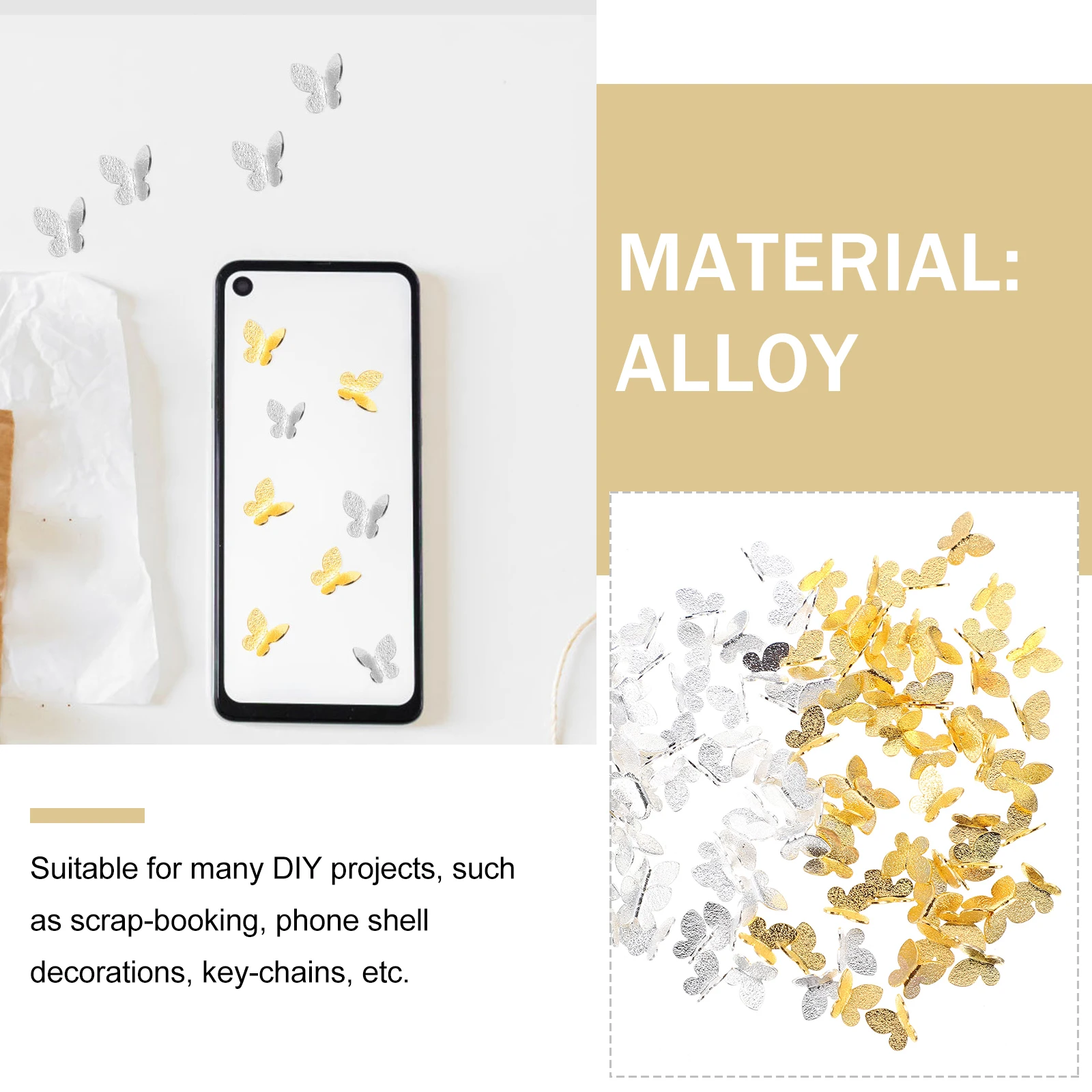 

100pcs Butterfly Jewelry Accessories Golden Silver Epoxy Filling DIY Alloy Supplies Filling Craft Decorations Charm Fillers