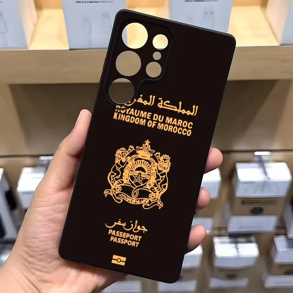 المغرب جواز السفر قضية الهاتف لسامسونج A16 A26 A36 A56 A15 A25 A35 A55 A34 A24 A54 A23 A53Black لينة قذيفة