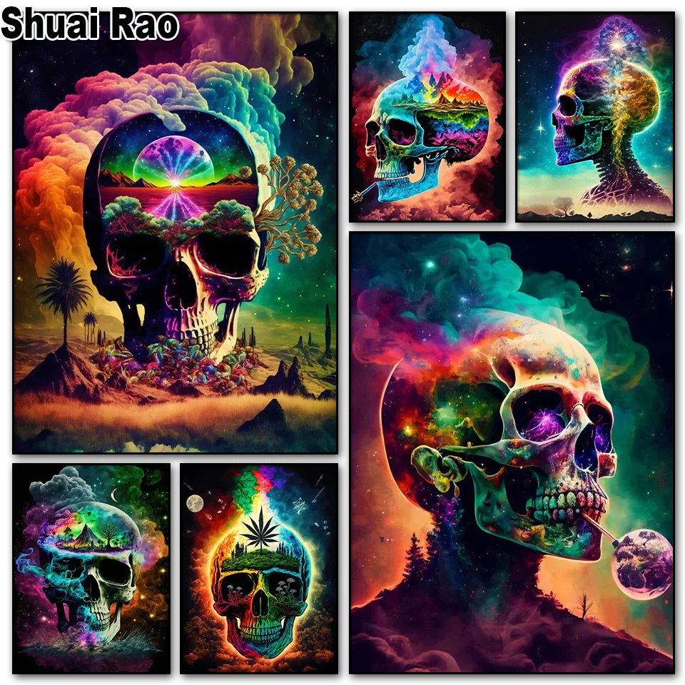 

Full Diamond Mosaic Cool Colorful Skulls Diy Diamond Painting Sale Burning Color Skull Art Unique Living Room Home Decor Mural