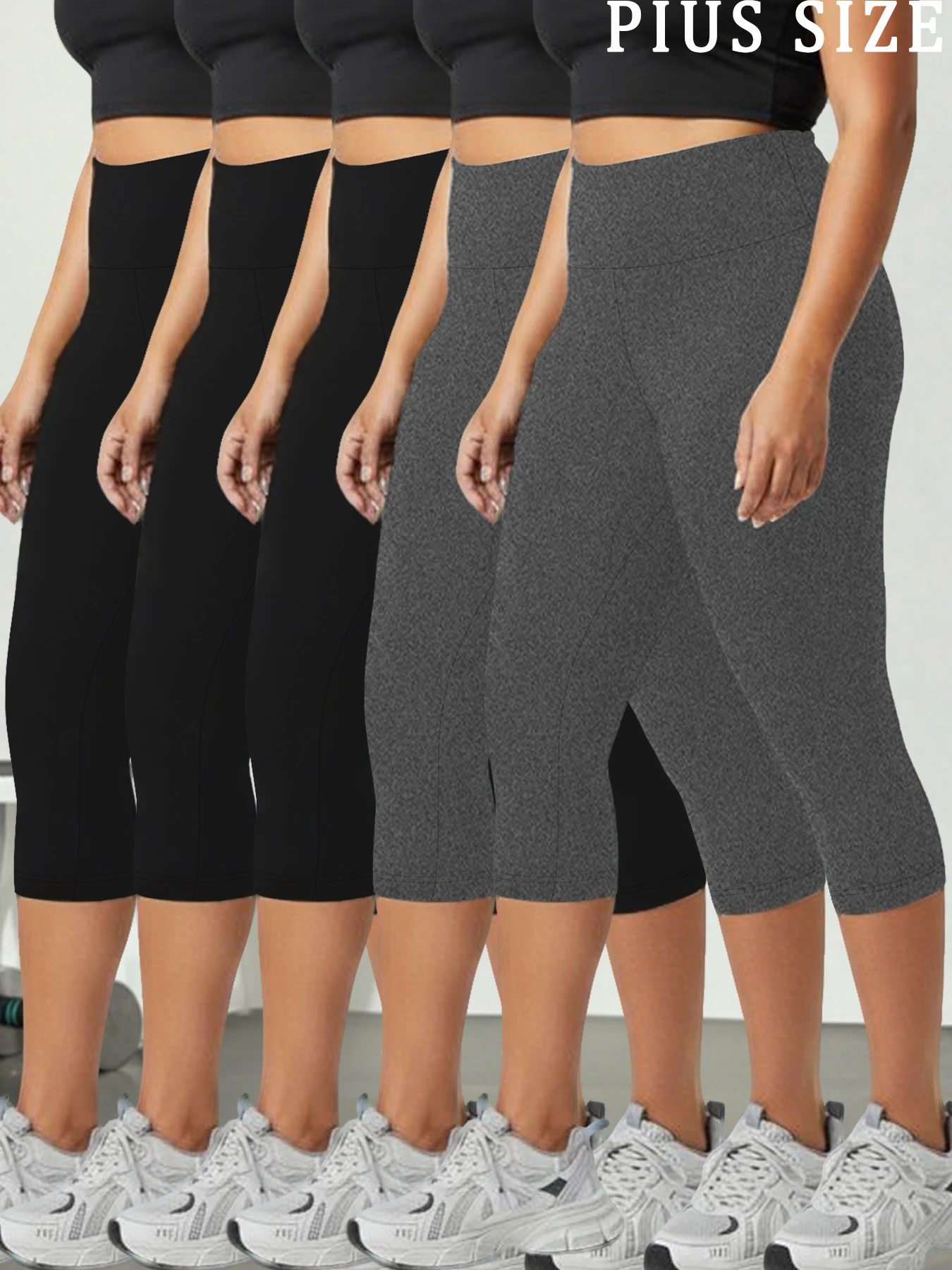 

5 Pack Plus Size Women High Waisted Capri Pants Super Soft No See Through Tummy Control Yoga Running Workout Home Casual