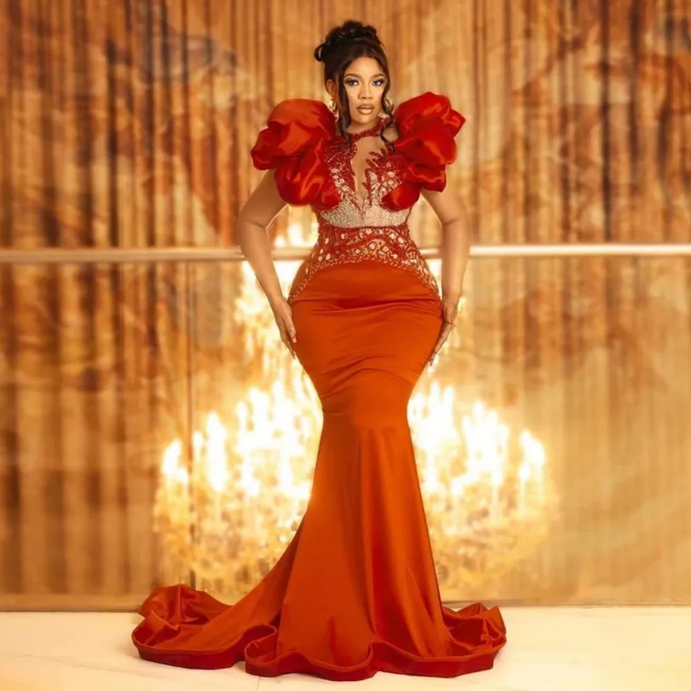 Red Prom Dresses Sexy Aso Ebi Mermaid Evening Dress