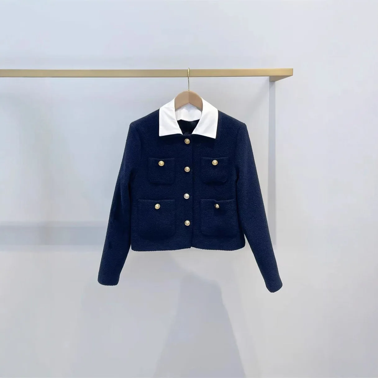 【Geschenk kostenlos】 2025 Frühherbst Neue Mode Kontrastfarbe Abnehmbarer Kragen Tweed Kurze Jacke Damen