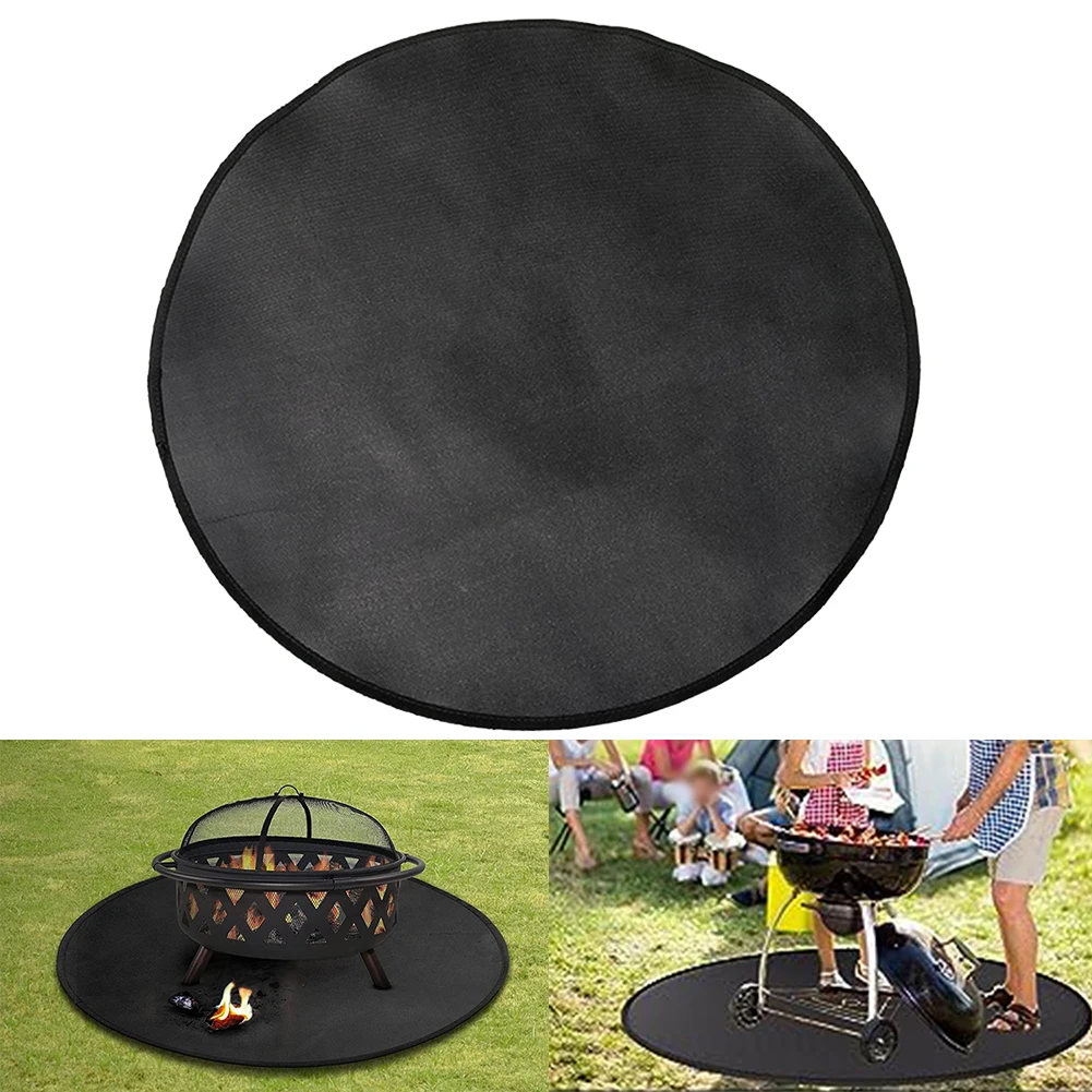 48inch Black Round Fireproof Mat For Outdoor Grilling Barbecue Fireproof Heat-Proof Mat Glass Fiber Under Grill Fireproof Mat