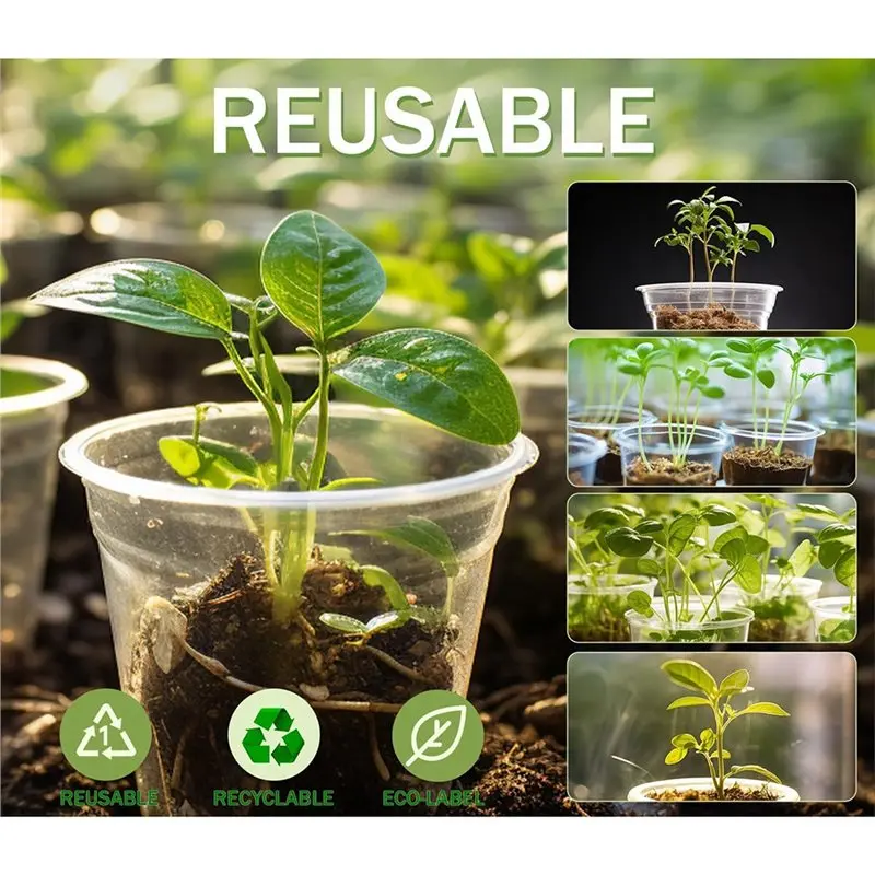N96R For Plants Clear Nursery Pots 30-Pack, 3.5 4 5 Inch Transparent Plastic Seedling Pots Featuring Drainage Holes And 20 Label