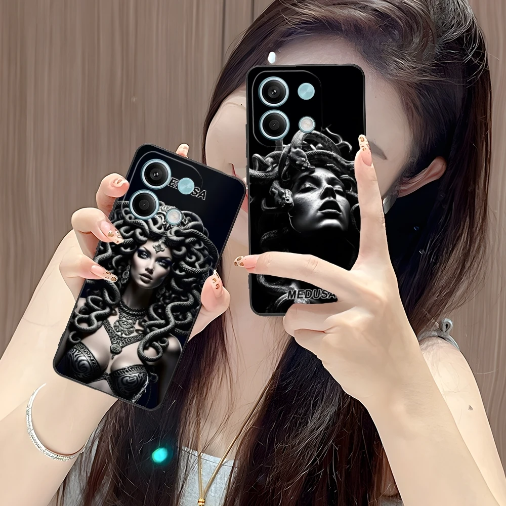 Medusa Snake Painting Mobile Cell Phone Case for Xiaomi POCO M6 M5 M4 M3 X6 X5 X4 X3 F6 F5 F4 F3 F2 C40 Pro GT 5G Black Cover