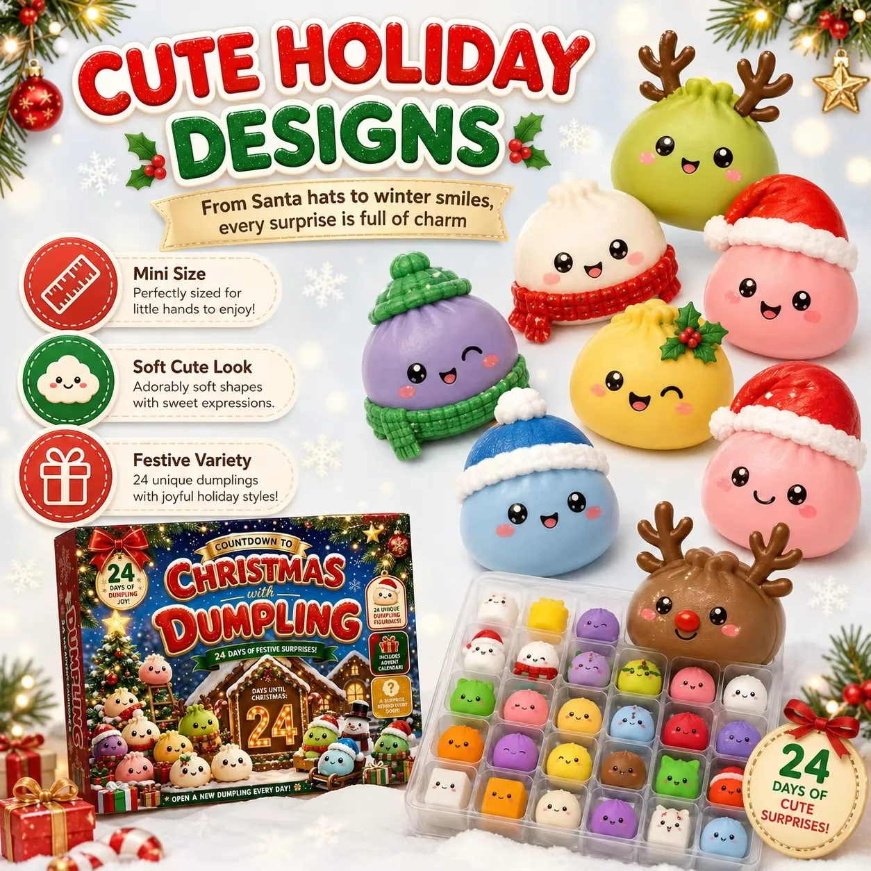 Christmas Dumpling Squishy Advent Calendar 2026 24 Day Countdown Mystery Box Slow Rising Squeeze Sensory Fidget Surprise Gift view 5