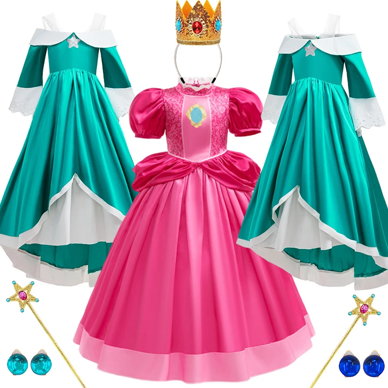 

Новое платье принцессы Персик для девочек, костюм для косплея по мотивам фильма 2026 года, розово-голубое, для карнавала, вечеринки, дня рождения, выпускного бала, нарядная одежда