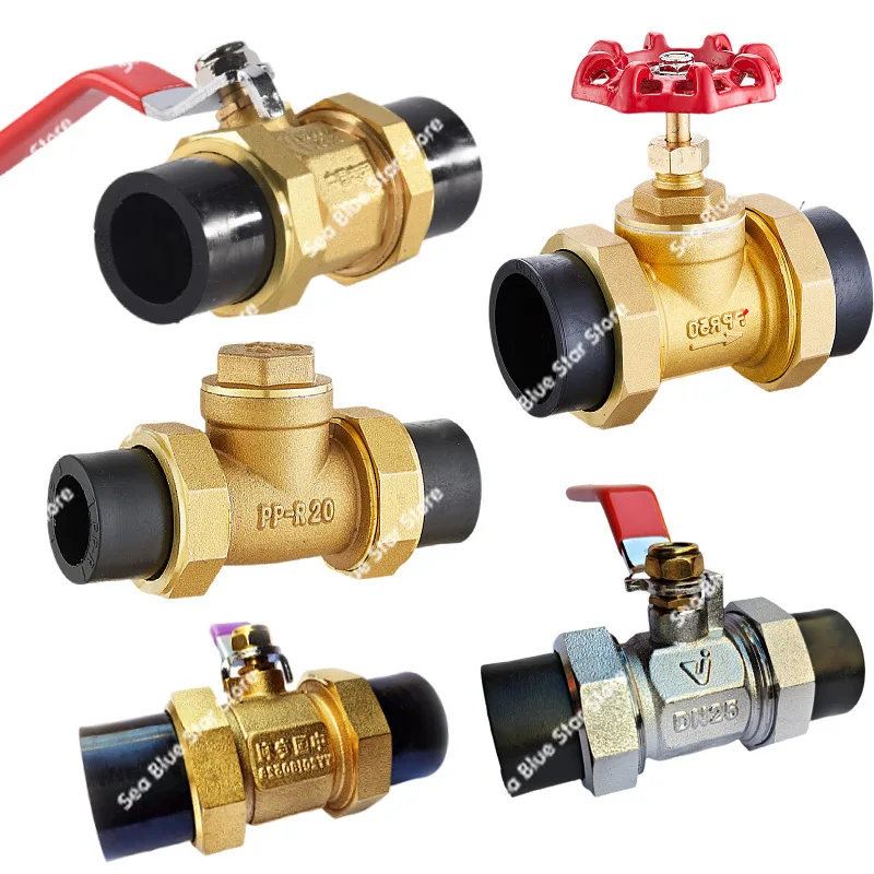 PE double live connection copper ball valve 20 25 32 40 50 hot connection PE hot melt water pipe copper check valve