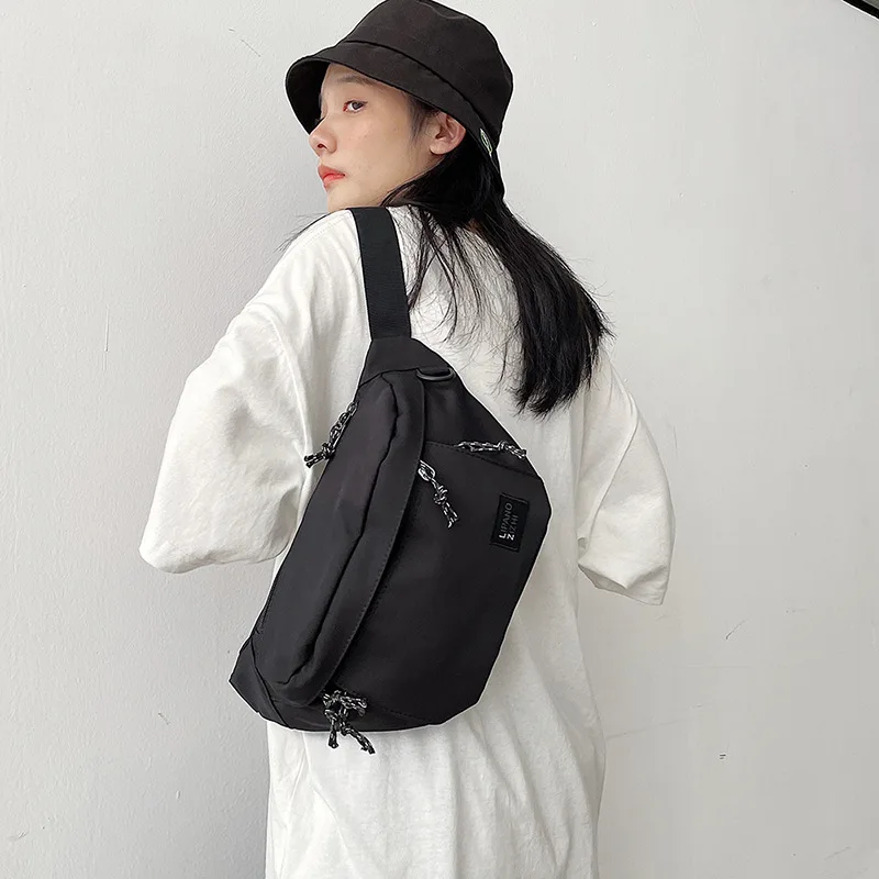 Large capacity couple crossbody bag Japanese department casual pure color simple women fashion trend sports waist bag