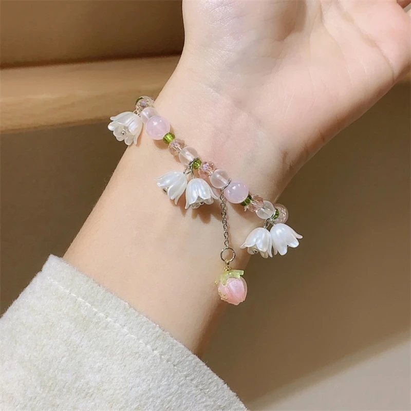 Vintage Fairy Convallaria Majalis Pearl Beaded Bracelet for Women Flower Charm