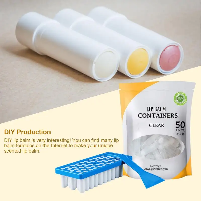 50Pcs Empty Lip Balm Container Tubes Set With filling scraper DIY Handmade Makeup Lip Balm Crafting Kit for Women Girl